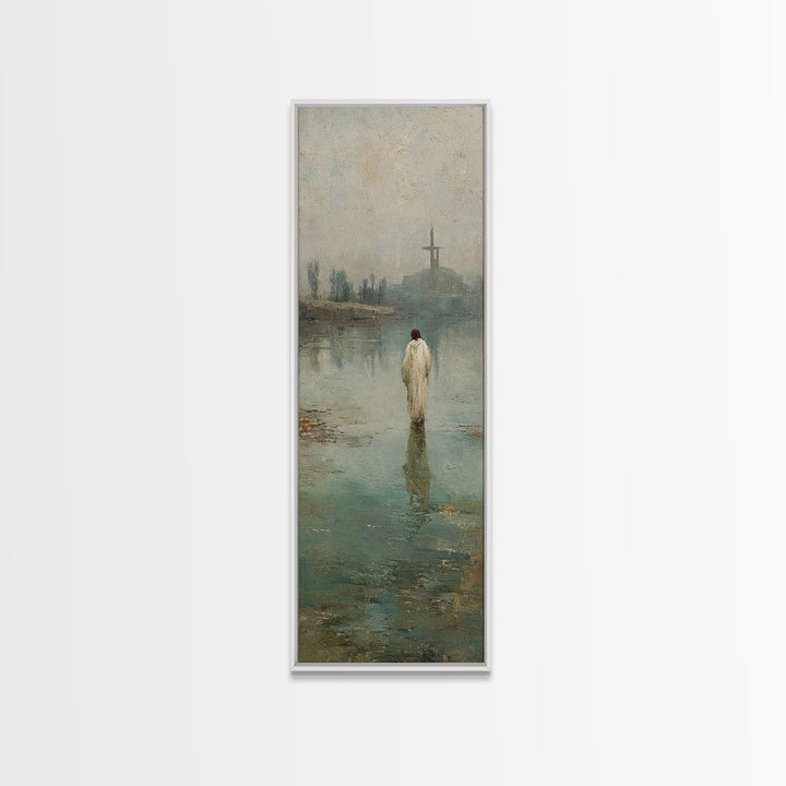 Sacred Stillness | Framed Canvas Print | Christian Wall Art | Narrow Art | Jesus Christmas Art | Subtle Christian Art | Christian Art Gift