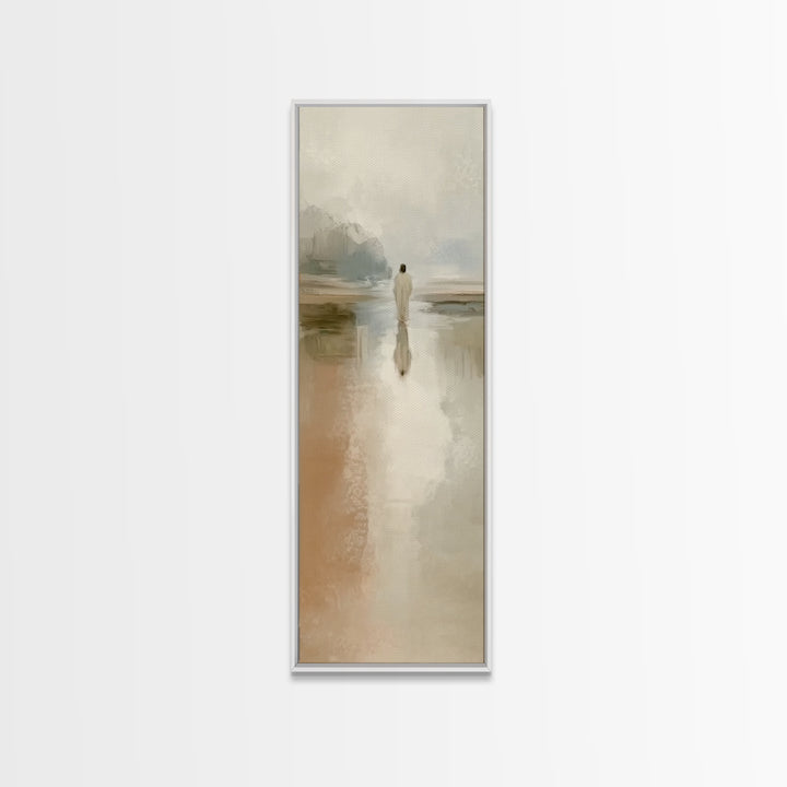 Silent Water Path, Framed Canvas Print, Christian Art Canvas, Tall Narrow Wall Art, Jesus Painting, Moody Christian Art, Framed Christian A