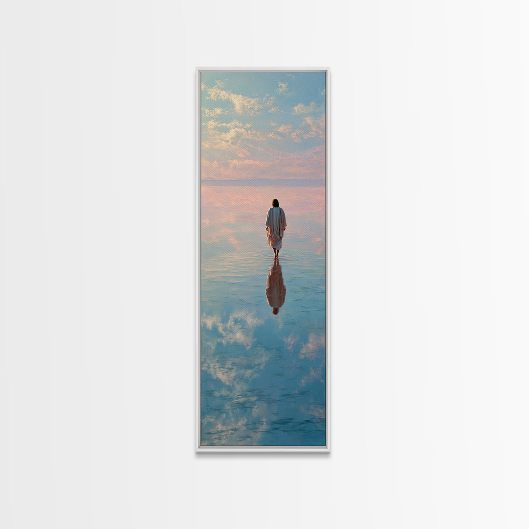 Heaven’s Reflection – Framed Canvas Print – Christian Art Print – Tall Narrow Wall Art – Jesus Painting – Christian Christmas Art – Modern