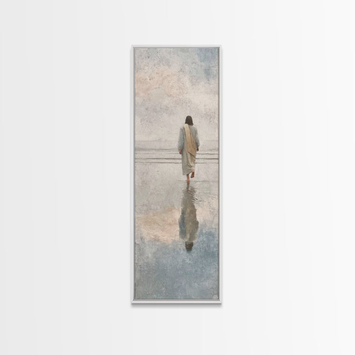 Shore Of Stillness, Framed Canvas Print, Christian Paintings, Skinny Art, Jesus Art Print, Modern Christian Art, Christian Christmas Decor,