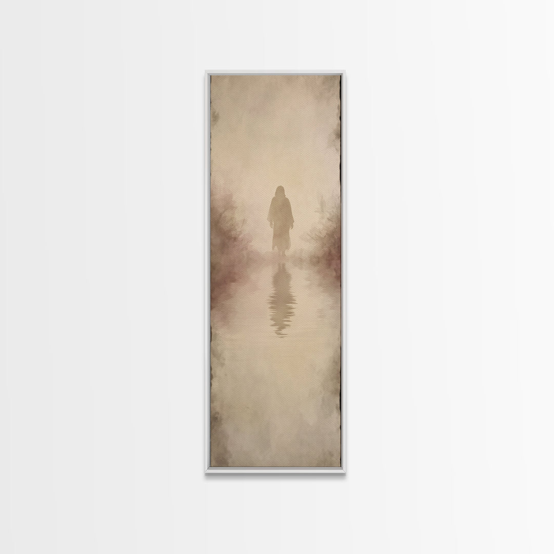 Radiant Peace Walk, Framed Canvas Print, Christian Wall Art, Tall Skinny Art Print, Jesus Painting, Christian Art Painting, Christmas Canva