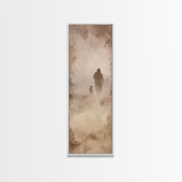 Autumn Shepherd Calm, Framed Canvas Print, Skinny Art, Christian Art Canvas, Jesus Painting, Christian Wall Art, Christmas Art