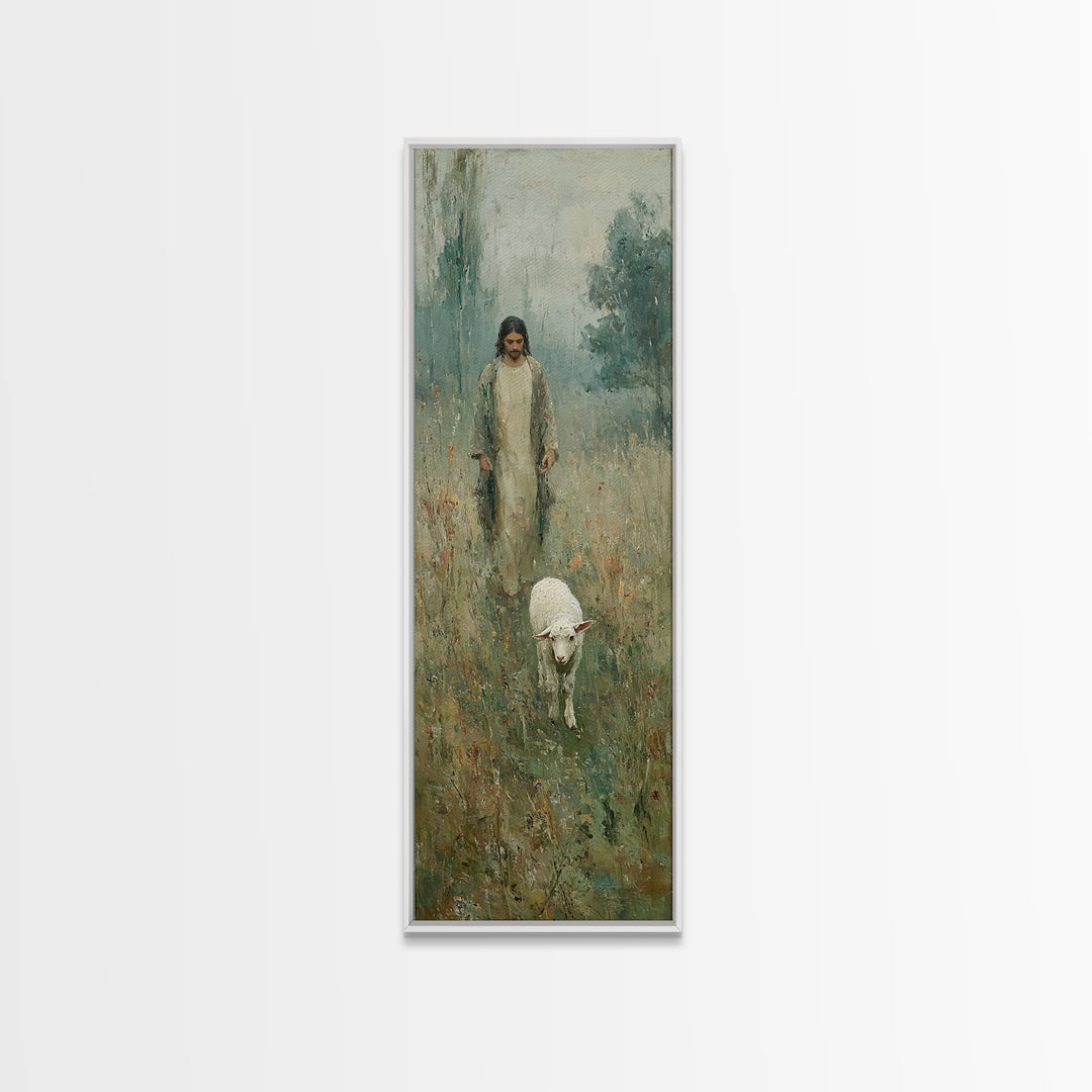 Quiet Shepherd Path – Framed Canvas Print – Tall Skinny Art Print – Christian Wall Art – Christian Art Canvas – Jesus Painting – Christmas