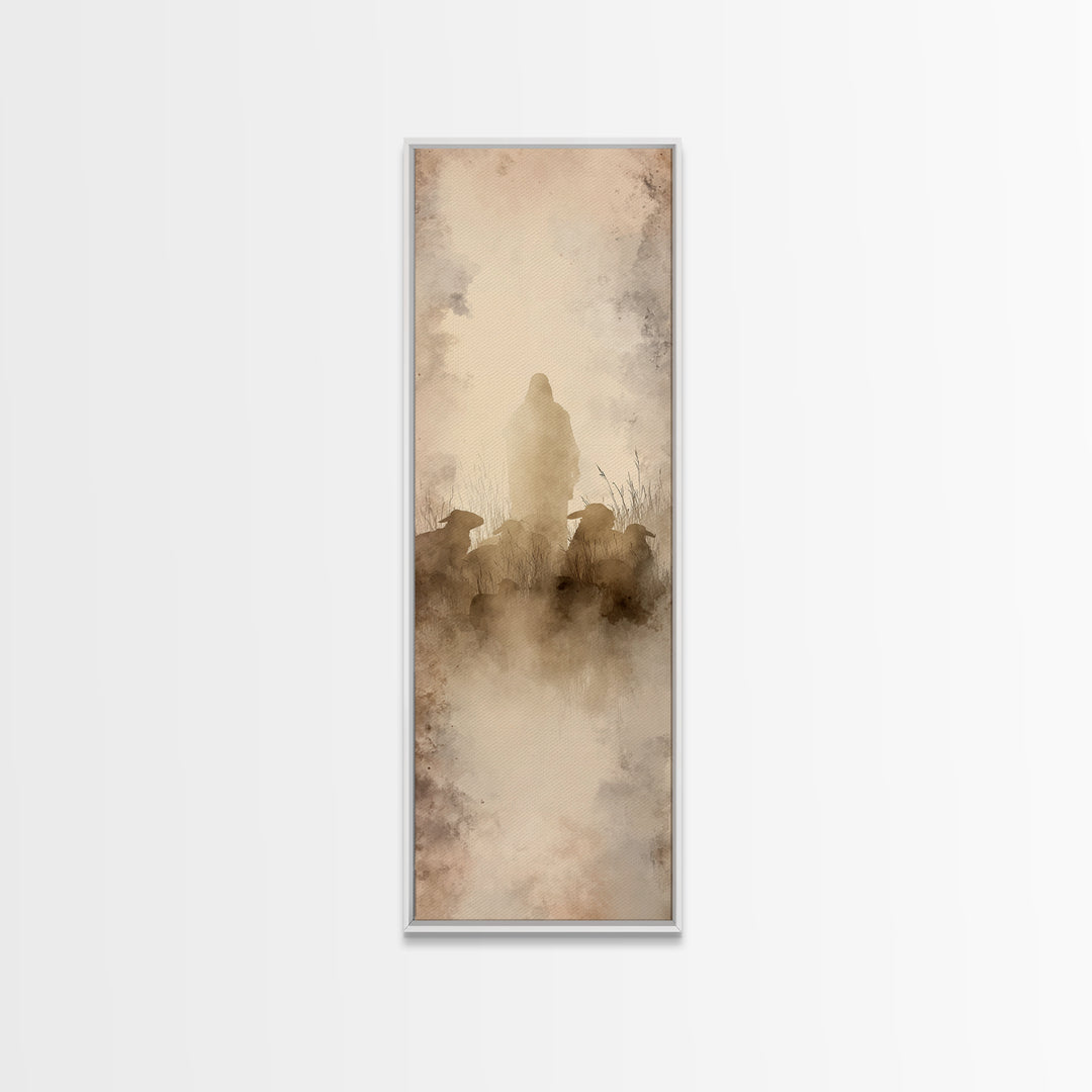 Shepherd In Silence – Framed Canvas Print – Narrow Art – Christian Wall Art – Christian Art Canvas – Jesus Painting – Christmas Art