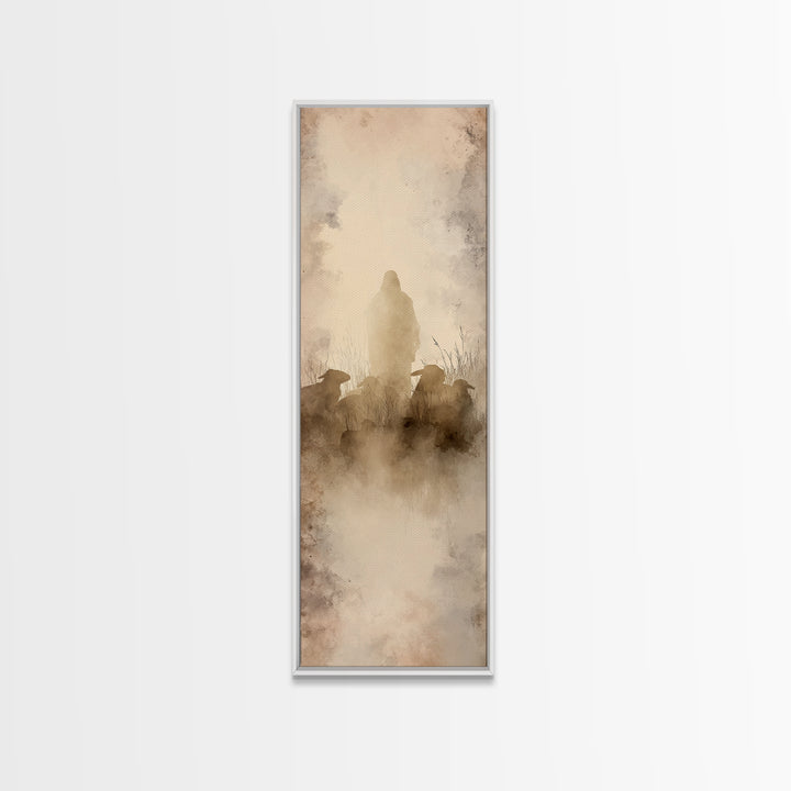 Shepherd In Silence – Framed Canvas Print – Narrow Art – Christian Wall Art – Christian Art Canvas – Jesus Painting – Christmas Art
