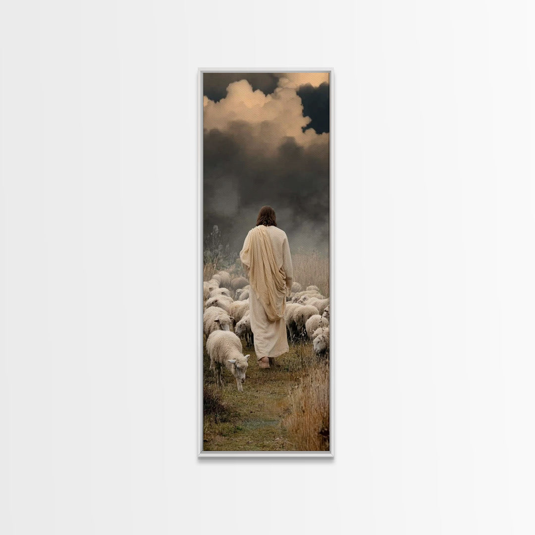 Field Of Gentle Mercy – Framed Canvas Print – Tall Narrow Wall Art – Jesus Painting – Christian Art Canvas – Christian Wall Art – Christmas