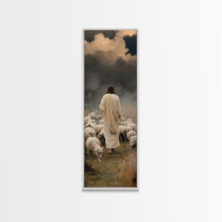 Field Of Gentle Mercy – Framed Canvas Print – Tall Narrow Wall Art – Jesus Painting – Christian Art Canvas – Christian Wall Art – Christmas