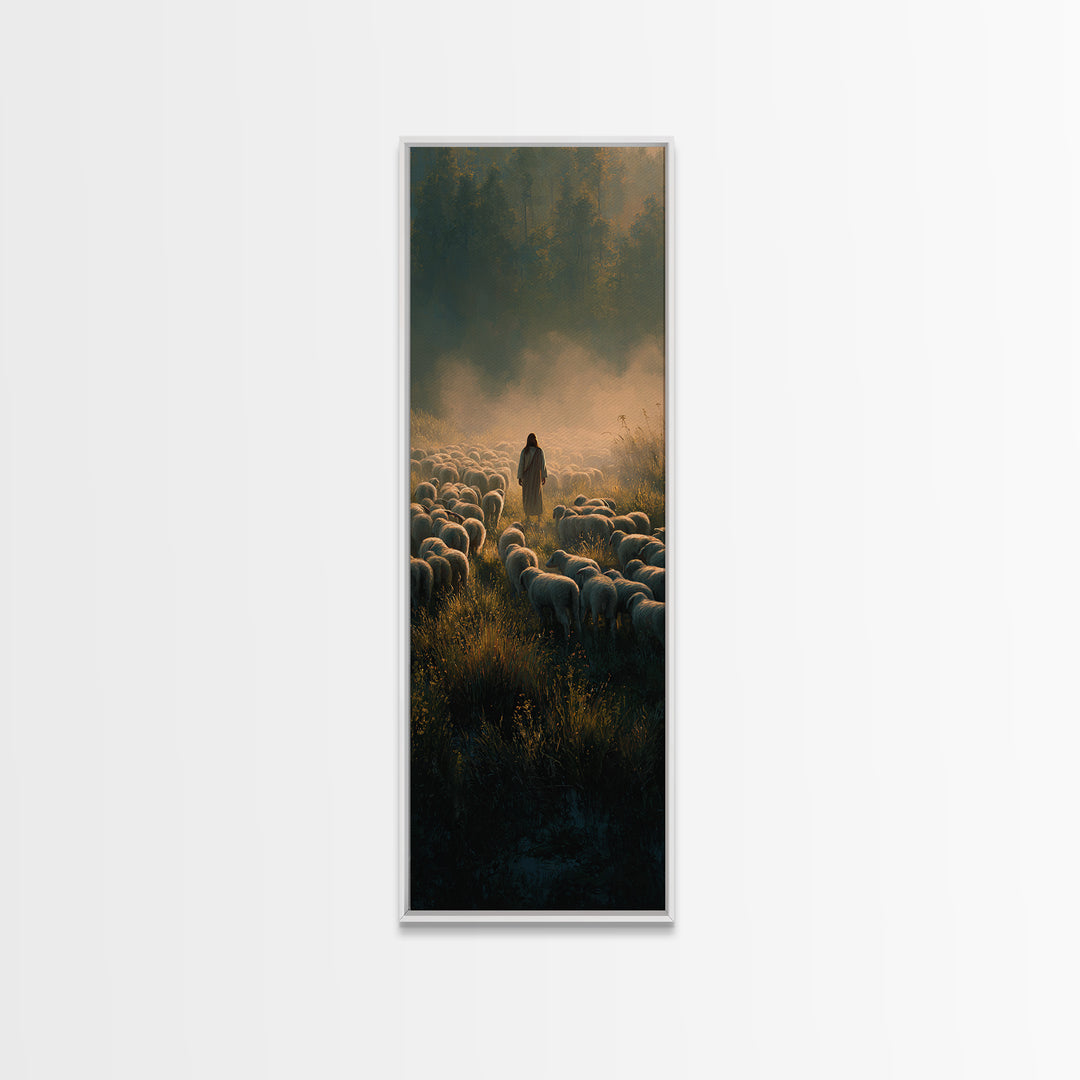 Morning Of Peace | Framed Canvas Print | Tall Skinny Art Print | Christian Art Canvas | Jesus Painting | Christian Wall Art | Christmas Art