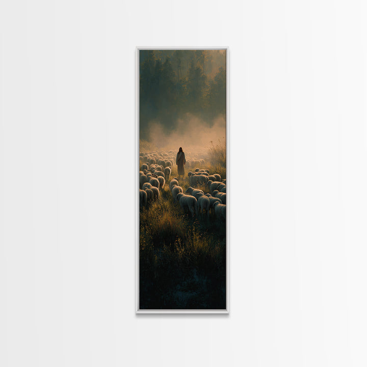Morning Of Peace | Framed Canvas Print | Tall Skinny Art Print | Christian Art Canvas | Jesus Painting | Christian Wall Art | Christmas Art