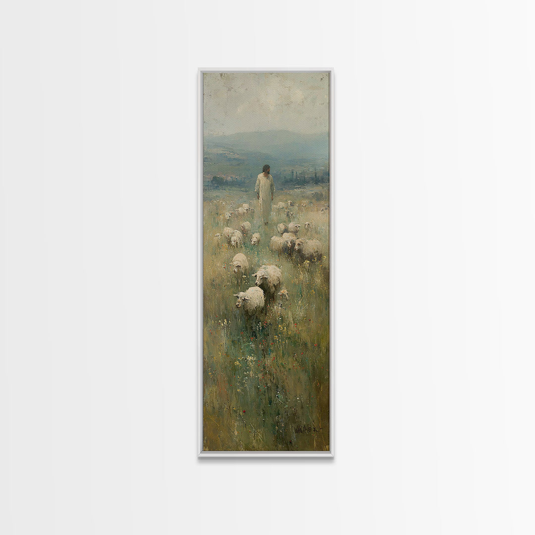 Golden Meadow Grace – Framed Canvas Print – Skinny Art – Christian Art Canvas – Jesus Painting – Christian Wall Art – Christmas Art
