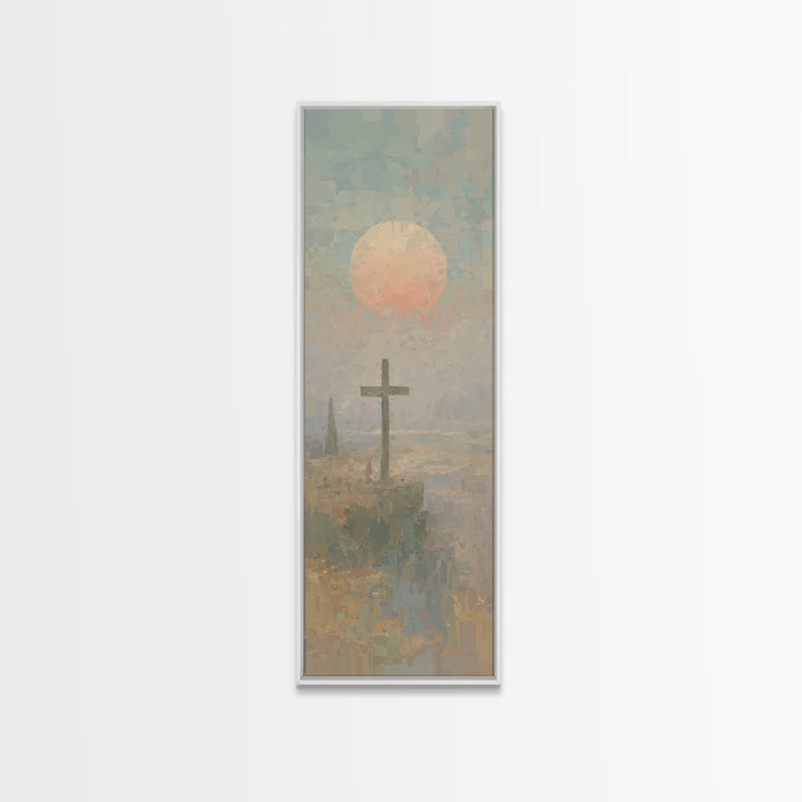 Cross Of Dawn, Framed Canvas Print, Narrow Art, Christian Wall Art, Abstract Christian Art, Christian Art Canvas, Modern Christian Art, Chr