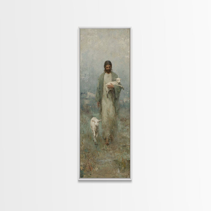 Lamb Of Hope – Framed Canvas Print – Tall Narrow Wall Art – Christian Art – Jesus Painting – Christian Canvas – Christmas Art