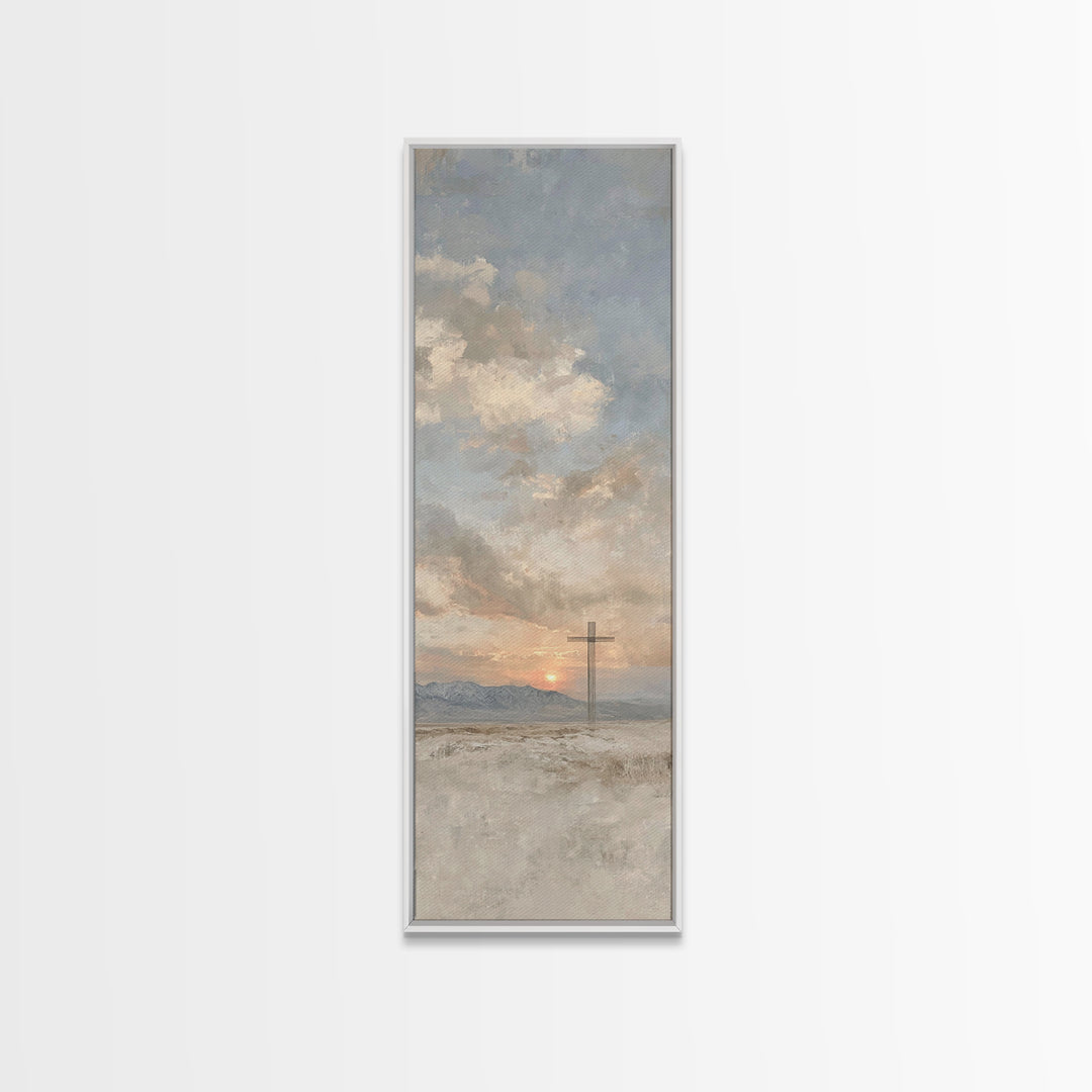 Desert Morning Cross | Framed Canvas Print | Tall Skinny Art Print | Christian Wall Art | Christian Art Canvas | Subtle Christian Art | Chr