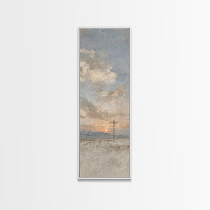 Desert Morning Cross | Framed Canvas Print | Tall Skinny Art Print | Christian Wall Art | Christian Art Canvas | Subtle Christian Art | Chr