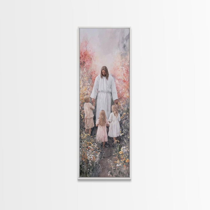 Garden Blessing Light - Framed Canvas Print - Narrow Art - Christian Art - Jesus Painting - Christian Canvas Art - Christian Gift Ideas