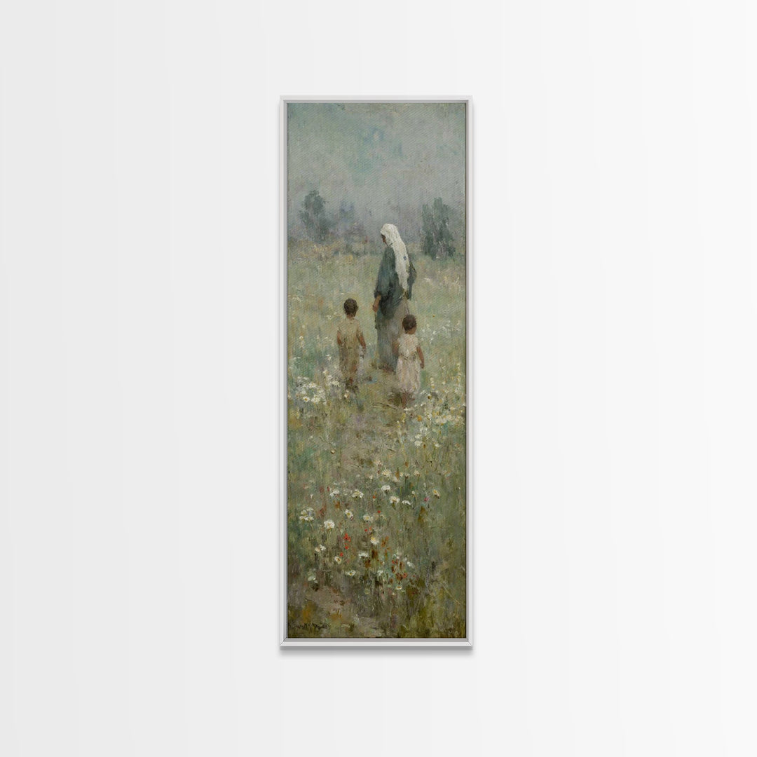 Blooming Paths Of Hope - Framed Canvas Print - Tall Skinny Art Print - Christian Art Canvas - Jesus Painting - Christian Wall Art