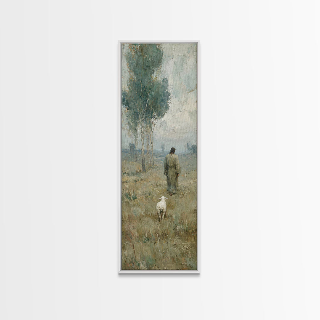 Horizon Of Gentle Peace - Framed Canvas Print - Tall Skinny Art Print - Christian Art - Christian Wall Art - Jesus Painting