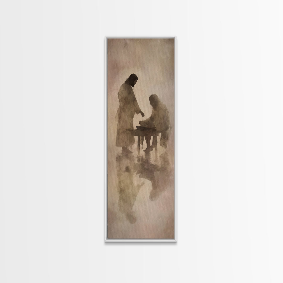 Servant Table Grace | Framed Canvas Print | Christian Art Canvas | Christian Wall Art | Jesus Painting | Christian Gift Ideas | Tall Skinny