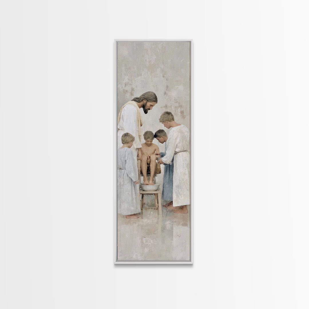 Footsteps Of Love | Framed Canvas Print | Christian Art Canvas | Jesus Painting | Christian Wall Art | Christian Gift Ideas | Tall Skinny A
