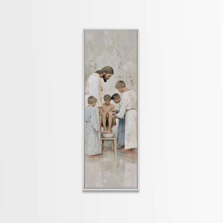 Footsteps Of Love | Framed Canvas Print | Christian Art Canvas | Jesus Painting | Christian Wall Art | Christian Gift Ideas | Tall Skinny A