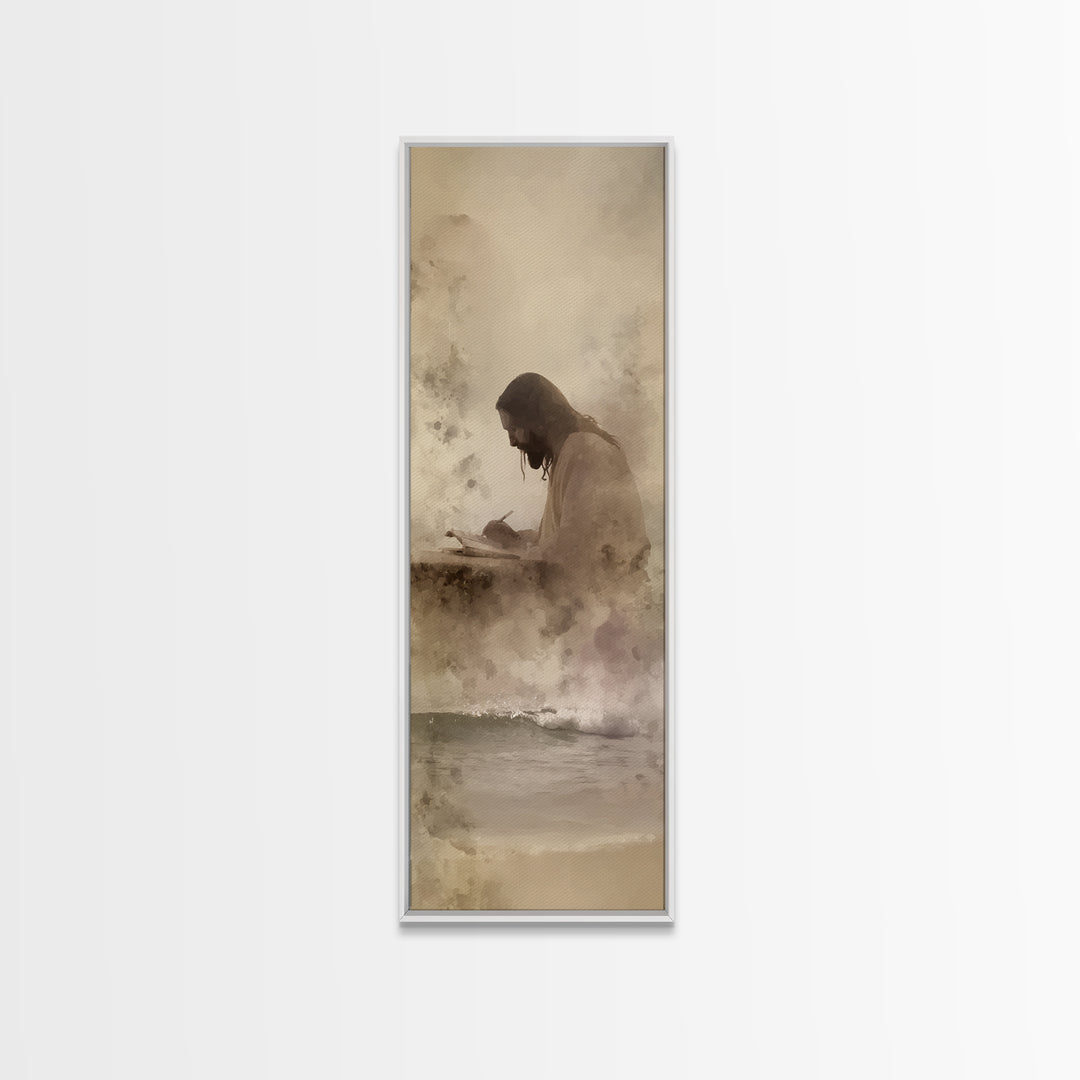 Waves Of Mercy - Framed Canvas Print - Tall Skinny Art Print - Jesus Painting - Christian Art Canvas - Christian Wall Art - Christian Art