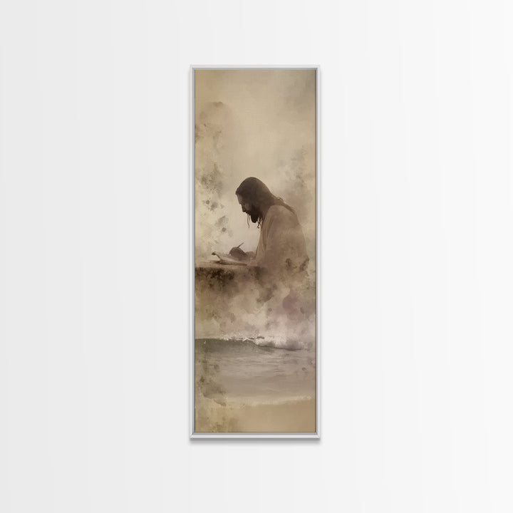 Waves Of Mercy - Framed Canvas Print - Tall Skinny Art Print - Jesus Painting - Christian Art Canvas - Christian Wall Art - Christian Art