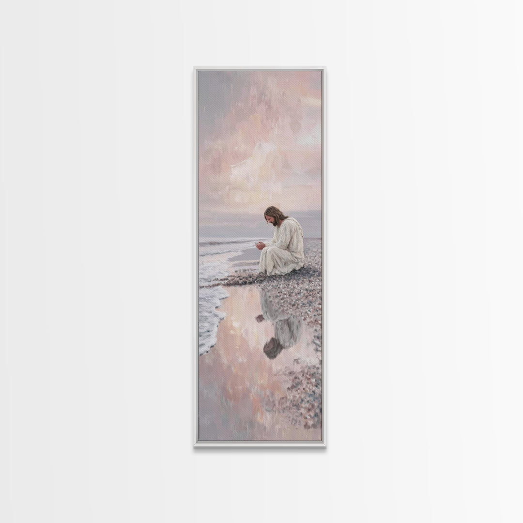 Morning Tide Grace - Framed Canvas Print - Tall Narrow Wall Art - Christian Art Canvas - Jesus Painting - Christian Wall Art - Christian Ar