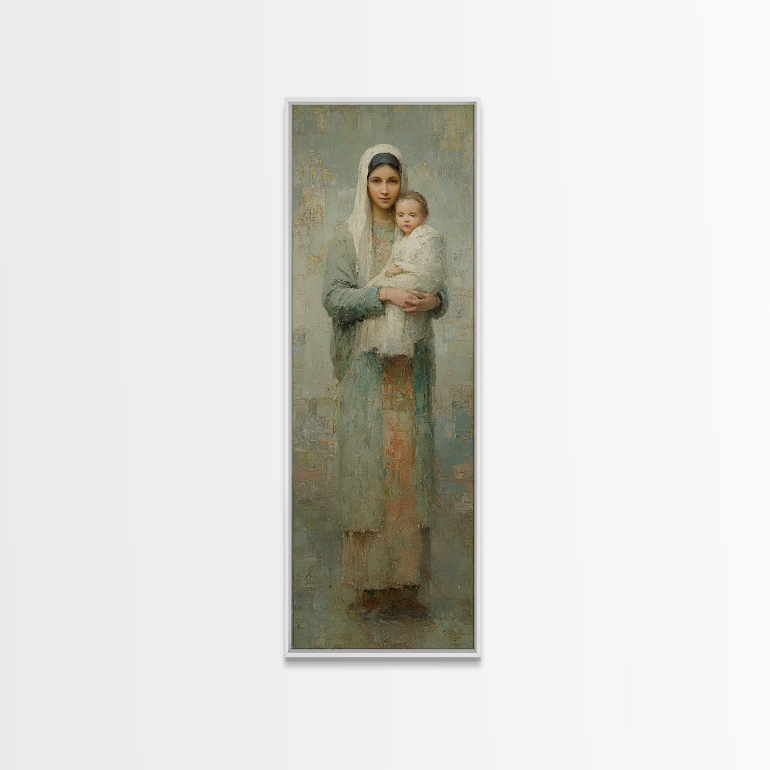 Sacred Mother Peace - Framed Canvas Print - Narrow Art - Christian Art Canvas - Christian Wall Art - Christian Christmas Art - Faith Art