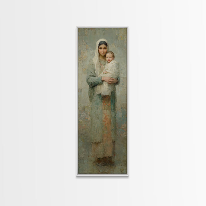 Sacred Mother Peace - Framed Canvas Print - Narrow Art - Christian Art Canvas - Christian Wall Art - Christian Christmas Art - Faith Art