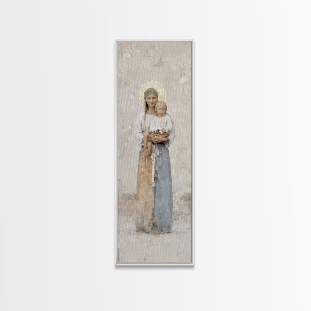 Gentle Mother Light - Framed Canvas Print - Tall Skinny Art Print - Christian Christmas Art - Christian Art Canvas - Christian Wall Art
