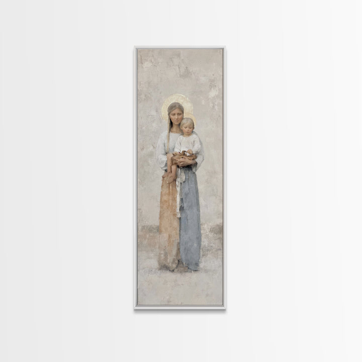 Gentle Mother Light - Framed Canvas Print - Tall Skinny Art Print - Christian Christmas Art - Christian Art Canvas - Christian Wall Art