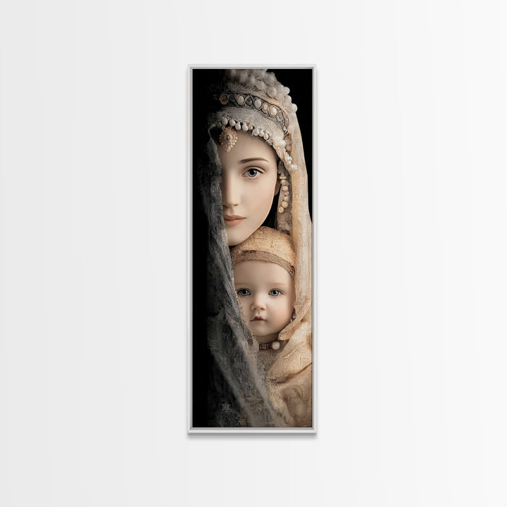 Motherly Grace | Framed Canvas Print | Tall Narrow Wall Art | Christian Wall Art | Christian Art Canvas | Mary And Jesus Painting