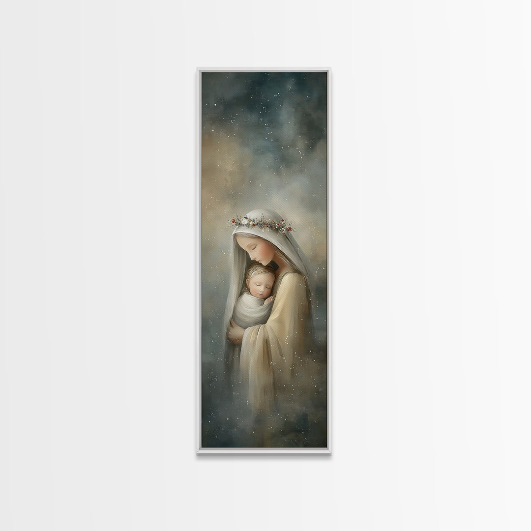 Starry Night Mercy | Framed Canvas Print | Tall Skinny Art Print | Christian Art Canvas | Christian Wall Art | Christian Christmas Art