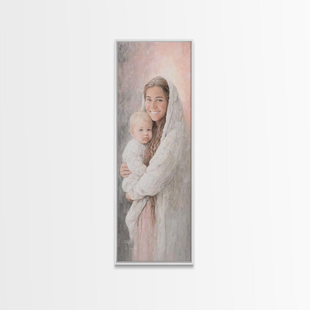 Heavenly Warmth | Framed Canvas Print | Tall Skinny Art Print | Christian Art Canvas | Christian Wall Art | Christian Christmas Art
