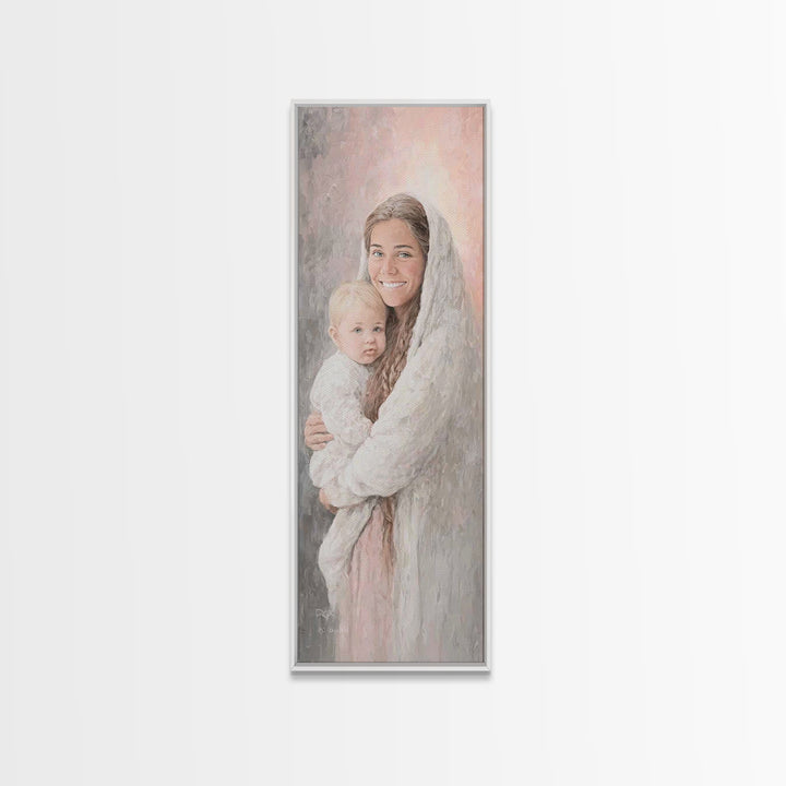 Heavenly Warmth | Framed Canvas Print | Tall Skinny Art Print | Christian Art Canvas | Christian Wall Art | Christian Christmas Art