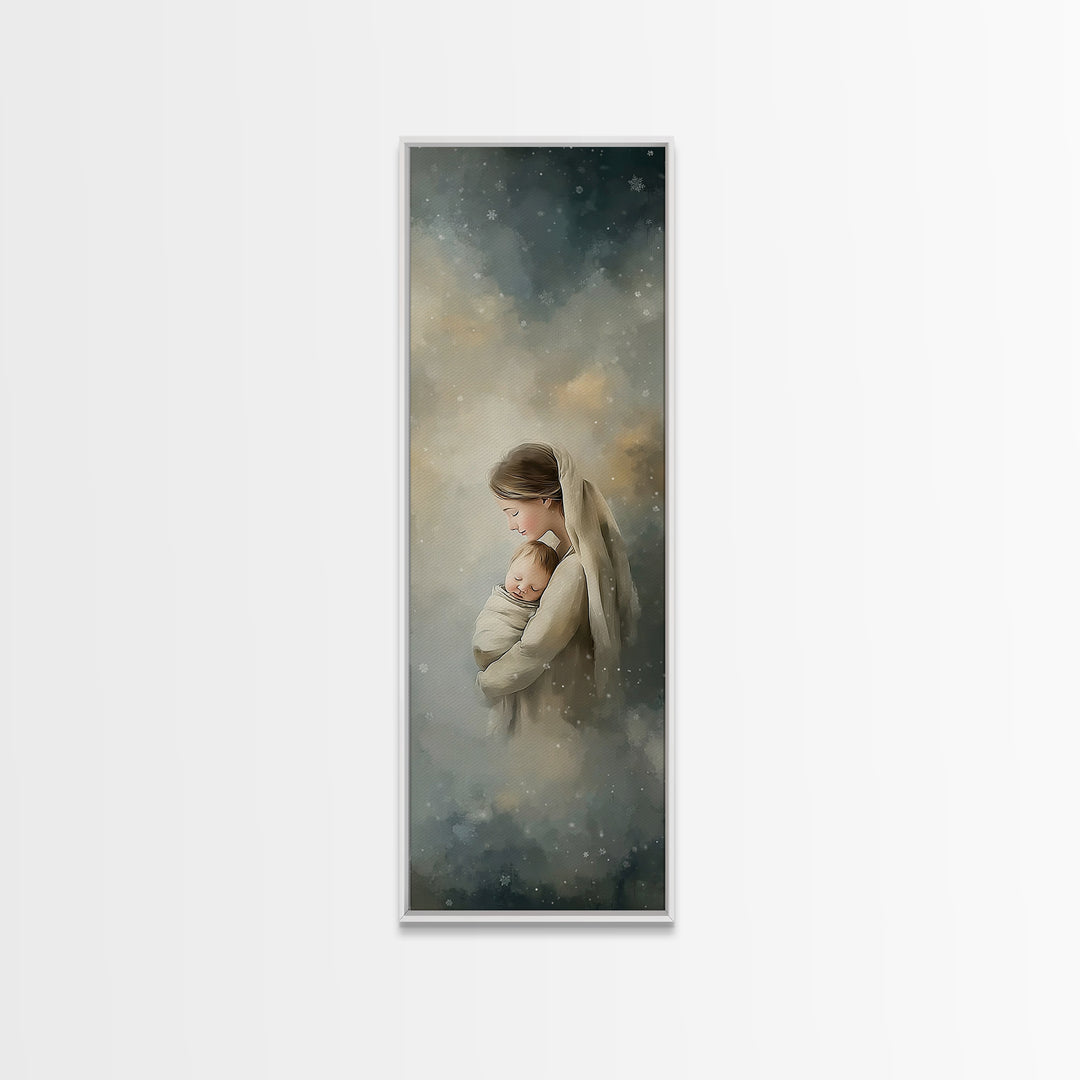Snowfall Grace | Framed Canvas Print | Tall Narrow Wall Art | Christian Art Canvas | Christian Wall Art | Christian Christmas Art