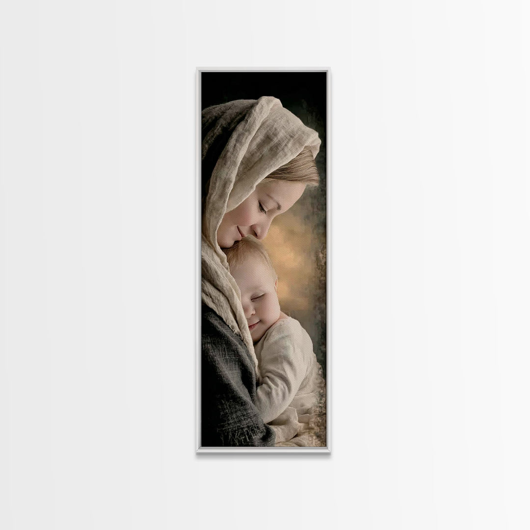 Sacred Tenderness | Framed Canvas Print | Skinny Art | Christian Wall Art | Christian Art Canvas | Christian Christmas Art | Jesus Art