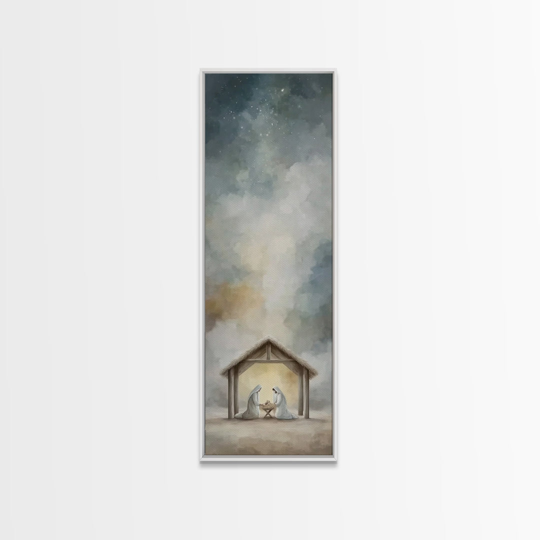 Guiding Star Night – Framed Canvas Print – Narrow Art – Christian Christmas Art – Christmas Art – Christian Wall Art – Christian Decor