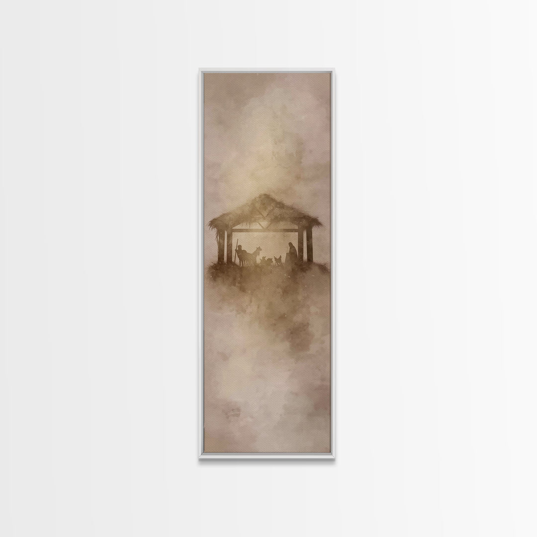 Nativity Light Sky, Framed Canvas Print, Tall Skinny Art Print, Christmas Art, Christian Christmas Art, Christian Art Canvas, Christian Dec