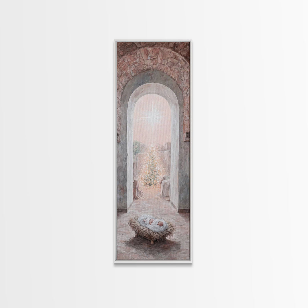 Holy Child Dawn – Framed Canvas Print – Tall Narrow Wall Art – Christian Christmas Art – Christian Art Canvas – Christian Wall Art – Christ