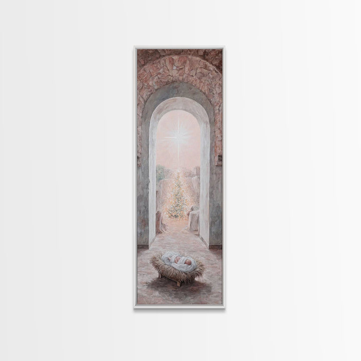 Holy Child Dawn – Framed Canvas Print – Tall Narrow Wall Art – Christian Christmas Art – Christian Art Canvas – Christian Wall Art – Christ