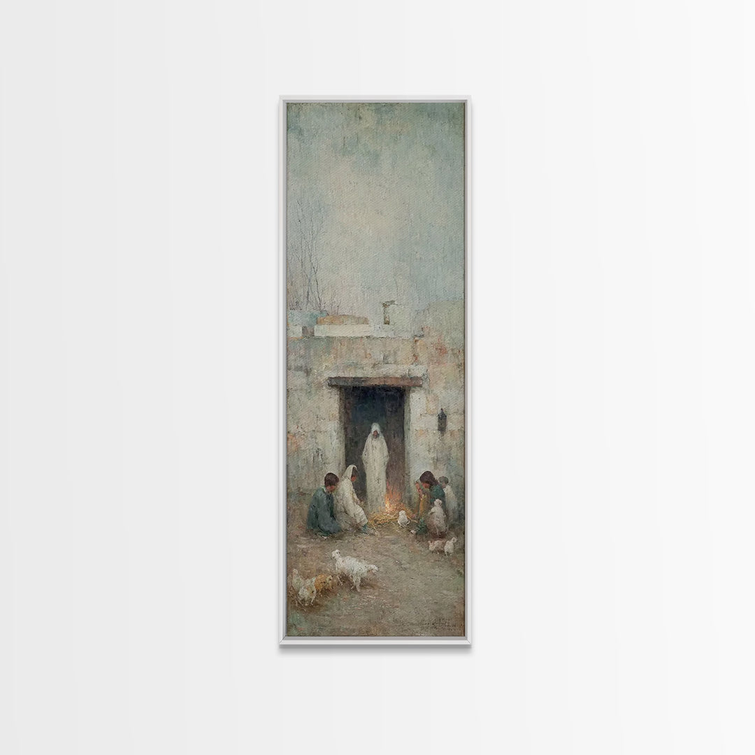 Bethlehem Hearth Peace – Framed Canvas Print – Narrow Art – Christian Christmas Art – Christian Wall Art – Jesus Painting – Christian Gift