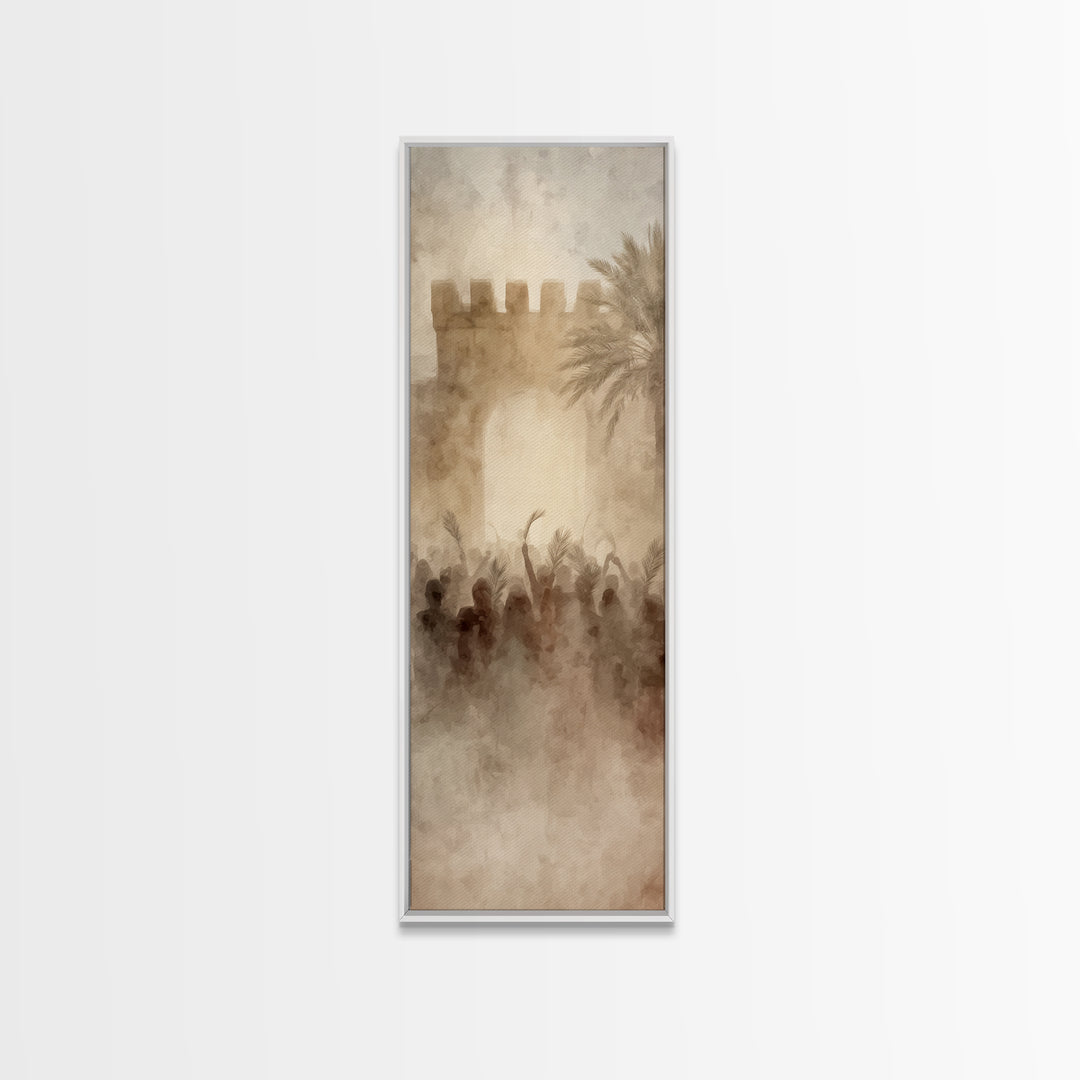 Jerusalem Dawn Crowds – Framed Canvas Print – Narrow Art – Christian Art Print – Christian Wall Art – Christmas Art – Christian Decoration