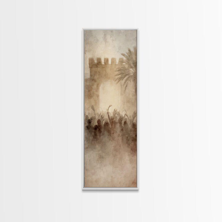 Jerusalem Dawn Crowds – Framed Canvas Print – Narrow Art – Christian Art Print – Christian Wall Art – Christmas Art – Christian Decoration