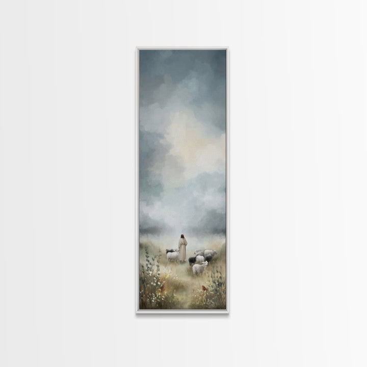 Pastures Of Grace – Framed Canvas Print – Tall Narrow Wall Art – Christian Art Canvas – Christian Art – Jesus Painting – Christian Decor