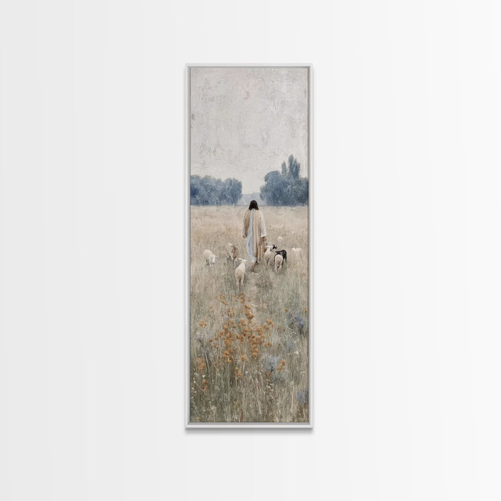 Shepherds Of Dawn – Framed Canvas Print – Tall Narrow Wall Art – Christian Art – Christian Painting – Christian Decor – Jesus Painting