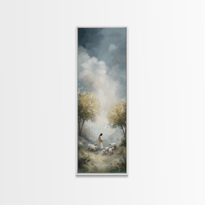 Gentle Shepherd – Framed Canvas Print – Narrow Art – Christian Art – Christian Wall Art – Jesus Painting – Christian Art Canvas – Christian