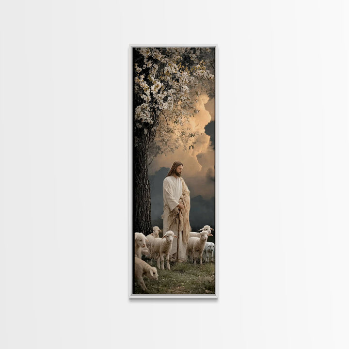 Blossoms Of Mercy, Framed Canvas Print, Christian Art Canvas, Narrow Art, Jesus Wall Art, Christian Christmas Art, Modern Christian Art
