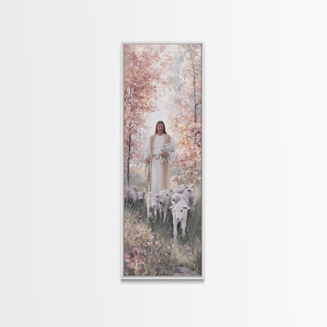 Fields Of Faith, Framed Canvas Print, Christian Art, Tall Skinny Art Print, Jesus Painting, Christian Art Gift, Christmas Art Work