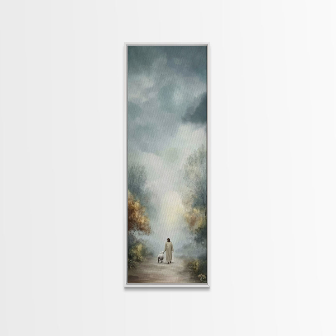 Peaceful Walk Ahead | Framed Canvas Print | Narrow Art | Christian Art Canvas | Jesus Art Print | Christian Decor | Christmas Canvas Wall A